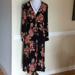 Free People black print button up fit-flare